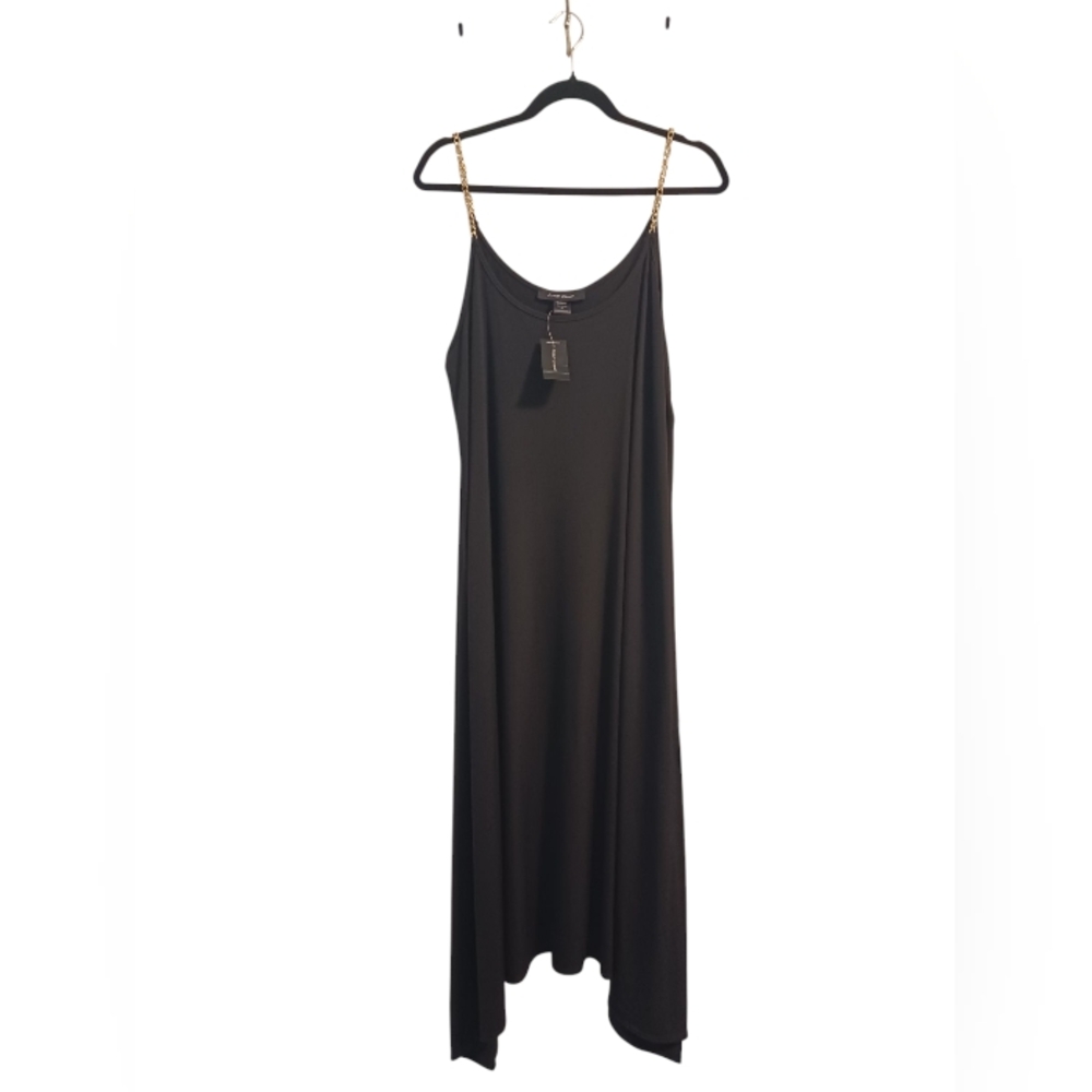 Ashley Stewart Black Maxi Dress with Gold Chain Straps